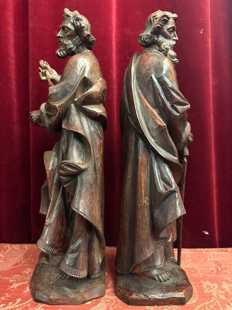 Pair Baroque - Style  Pair Handcarved Walnut Sculptures St. Peter & St. Paul