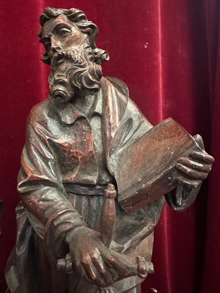 Pair Baroque - Style  Pair Handcarved Walnut Sculptures St. Peter & St. Paul