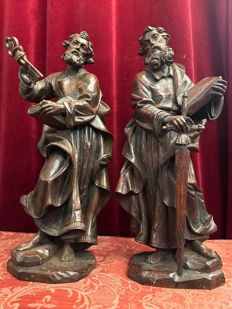 Pair Baroque - Style  Pair Handcarved Walnut Sculptures St. Peter & St. Paul