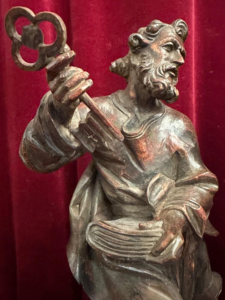 Pair Baroque - Style  Pair Handcarved Walnut Sculptures St. Peter & St. Paul