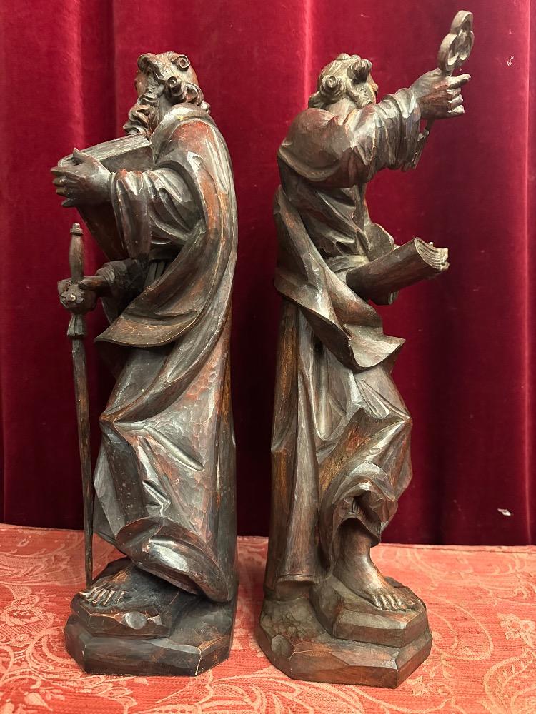 Pair Baroque - Style  Pair Handcarved Walnut Sculptures St. Peter & St. Paul
