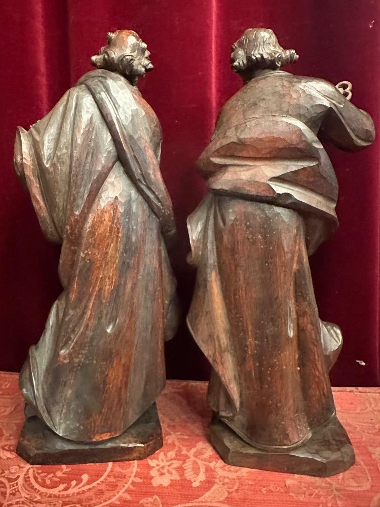 Pair Baroque - Style  Pair Handcarved Walnut Sculptures St. Peter & St. Paul