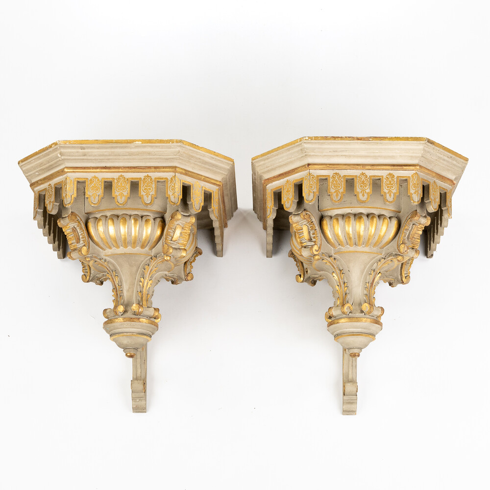 Pair Baroque - Style Sculptured Wall Consoles