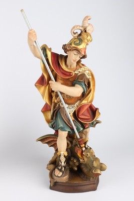 St. Michael And St George  style Baroque - Style en Wood Polychrome , Southern Germany 20th Century