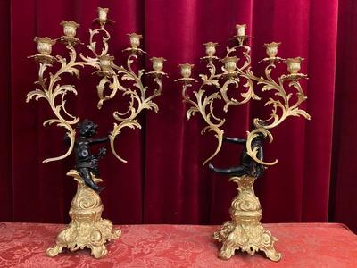 Candle Holders en Brass / Bronze / Samac, Belgium  19 th century