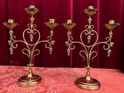 Candle Holders en Brass / Bronze / Polished and Varnished, Belgium  19 th century ( Anno 1885 )