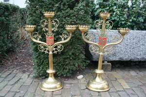Candle Holders en Brass / Bronze, Belgium 19th century ( anno 1890 )