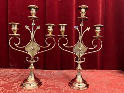 Candle Holders en Brass / Bronze / Polished and Varnished, Belgium  19 th century ( Anno 1885 )