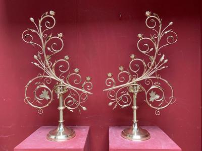 Candle Holders en Brass / Bronze / Polished and Varnished, Belgium 19th century