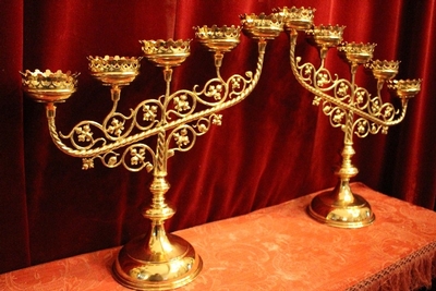 Candle Holders 5 Arms en Brass / Polished and Varnished, Belgium