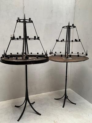 Candle Holders en Hand forged - iron , Belgium 19th century ( anno 1835 )