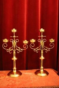 Candle Sticks en Brass / Bronze / Gilt, Belgium 19th century