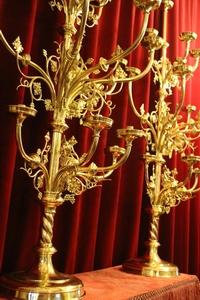 Candle Sticks en Brass / Bronze / Polished and Varnished, Flemish 19th century