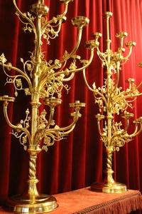 Candle Sticks en Brass / Bronze / Polished and Varnished, Flemish 19th century