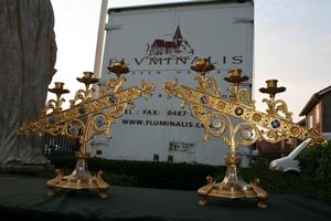 Candle Sticks Gilt en Brass / Bronze / Emaille, France 19