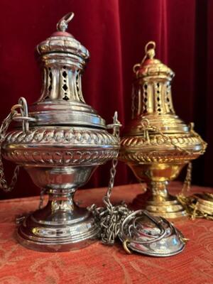Censers en Brass &  Silver Plated Polished & Varnished, Belgium 19th Century