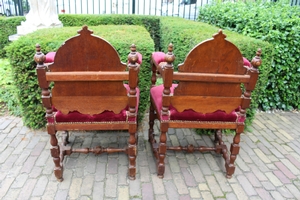 Chairs. Completely & Professionally Refit According To The Traditional Methods And With Original Materials. en wood oak / Red Velvet., Belgium 19th century