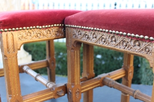 Choir Seats.  Completely & Professionally Refit According To The Traditional Methods And With Original Materials. en Oak / Red Velvet, Belgium 19th century