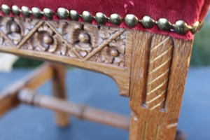 Choir Seats.  Completely & Professionally Refit According To The Traditional Methods And With Original Materials. en Oak / Red Velvet, Belgium 19th century