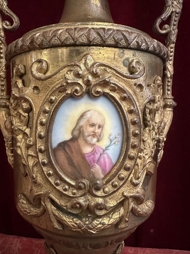 Pair Classicistic Exceptional Floral Altar Pieces 140 Cm High ! Very High Quality Enamel Representations Of St. Mary & St. Joseph