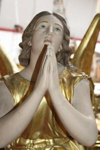 Kneeling Angels style Extreme Rare High Quality en wood - Pap Cartonniere / Polychrome / Rolled Gold / Gilt, France 19th century