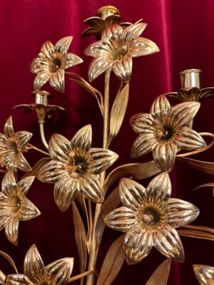 Floral Candle - Holders en Brass / Bronze / Polished and Varnished, Belgium  19 th century ( Anno 1885 )