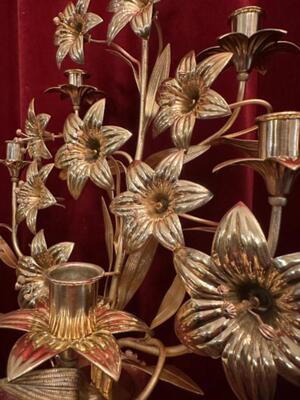 Floral Candle - Holders en Brass / Bronze / Polished and Varnished, Belgium  19 th century ( Anno 1885 )