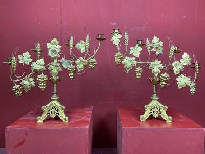 Flower Candle Holders en Brass / Bronze / Gilt, France 19th century ( anno 1890 )