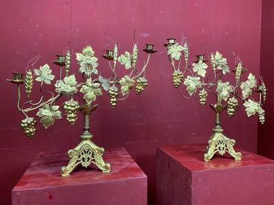 Flower Candle Holders en Brass / Bronze / Gilt, France 19th century ( anno 1890 )