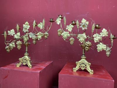 Flower Candle Holders en Brass / Bronze / Gilt, France 19th century ( anno 1890 )