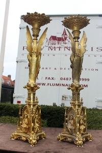 Candle Sticks style gothic en bronze, France 19th century