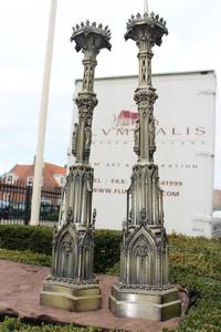 Candle Sticks style gothic en Brass / Bronze, France 19th century