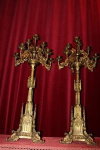 Exceptional Candle Sticks style Gothic en Full - Bronze - Gilt, France 19th century