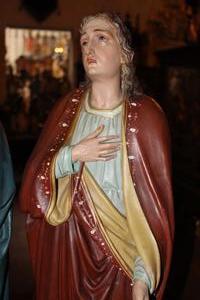 St. Maria And St. Joannes style Gothic en plaster polychrome, France 19th century