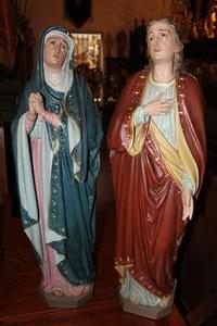 St. Maria And St. Joannes style Gothic en plaster polychrome, France 19th century