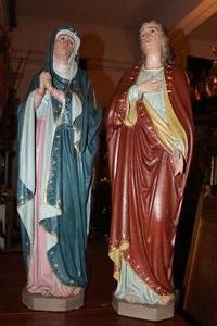 St. Maria And St. Joannes style Gothic en plaster polychrome, France 19th century