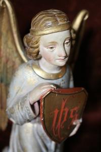 Angels style Gothic - style en hand-carved wood polychrome, Belgium 1870