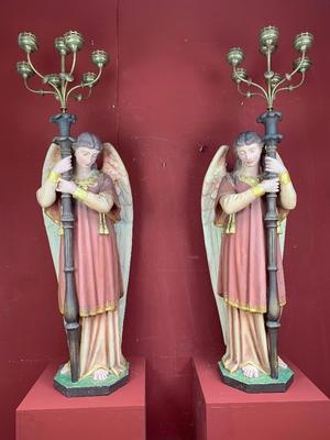 Angels style Gothic - Style en plaster polychrome, France 19th century ( anno 1890 )