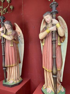 Angels style Gothic - Style en plaster polychrome, France 19th century ( anno 1890 )