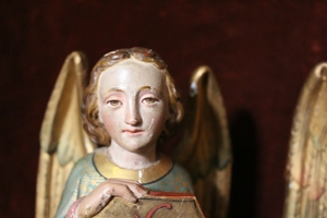 Angels style Gothic - style en hand-carved wood polychrome, Belgium 1870