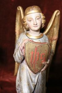 Angels style Gothic - style en hand-carved wood polychrome, Belgium 1870