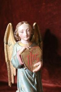 Angels style Gothic - style en hand-carved wood polychrome, Belgium 1870