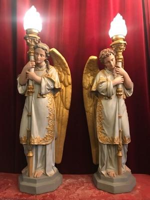 Angels Atelier Regony style Gothic - style en plaster polychrome, France 19th century ( anno 1890 )