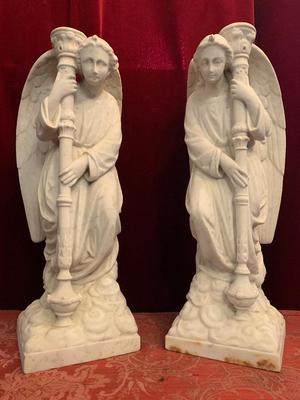 Angels Measures Height Without Lights style Gothic - Style en Carrara Marble, France 19th century ( anno 1890 )