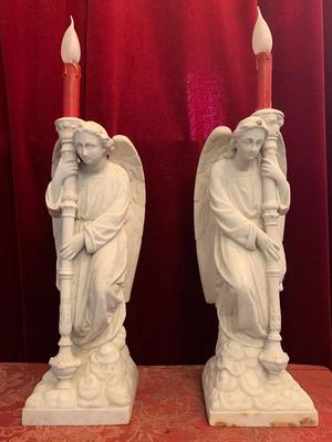 Angels Measures Height Without Lights style Gothic - Style en Carrara Marble, France 19th century ( anno 1890 )