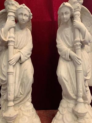 Angels Measures Height Without Lights style Gothic - Style en Carrara Marble, France 19th century ( anno 1890 )