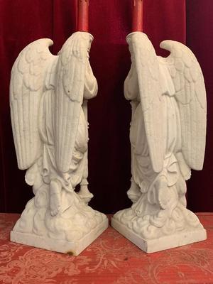 Angels Measures Height Without Lights style Gothic - Style en Carrara Marble, France 19th century ( anno 1890 )