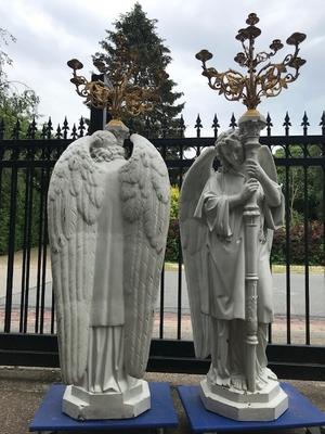 Angels Measures Total Height With Chandeliers style Gothic - style en Terra-Cotta polychrome / Bronze Gilt, France 19th century ( anno 1875 )