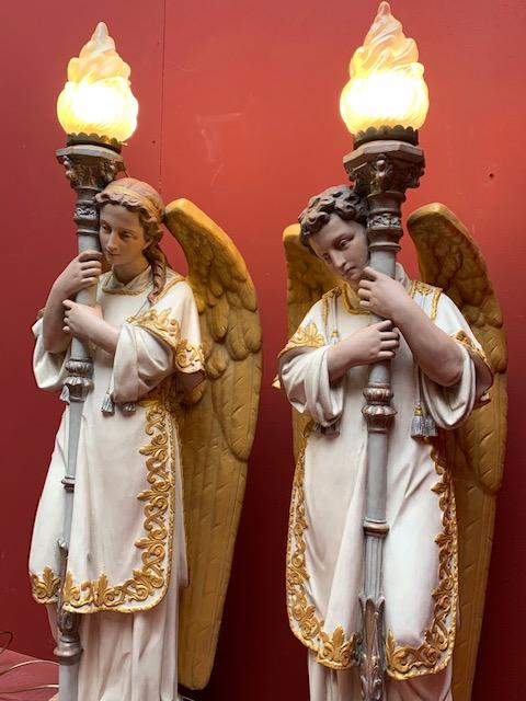 Pair Gothic - style Angels With Torches