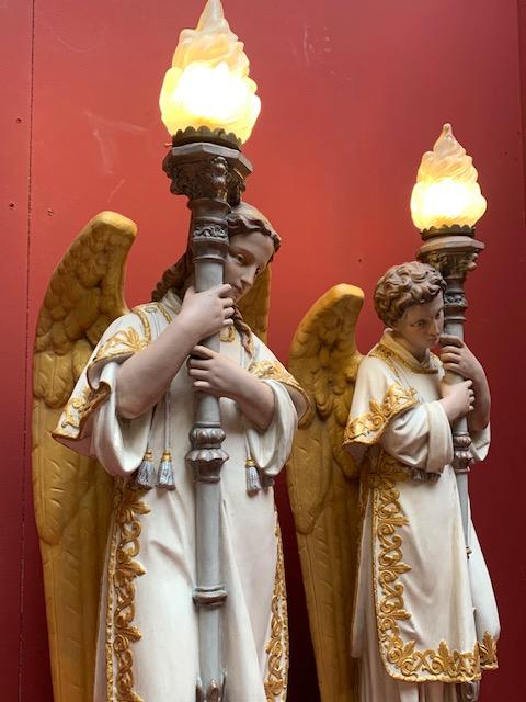 Pair Gothic - style Angels With Torches